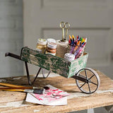 Distressed Green Metal Tabletop Wheelbarrow Caddy