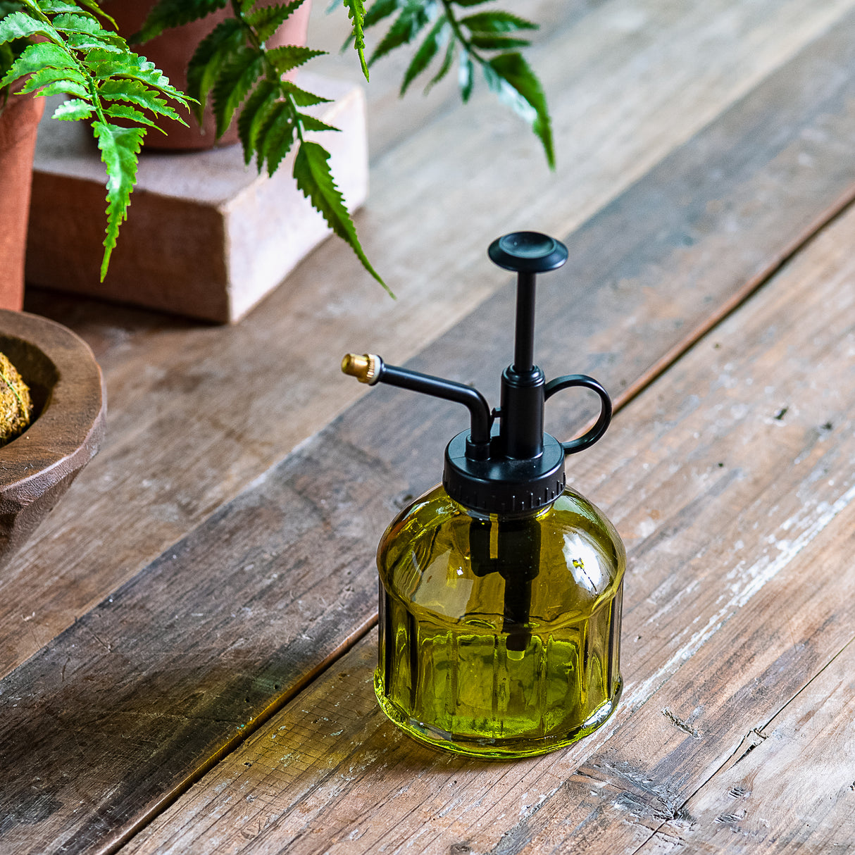 Olive Green Glass Plant Mister