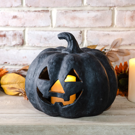 Black Terracotta Jack-O-Lantern Pumpkins | 2 Sizes