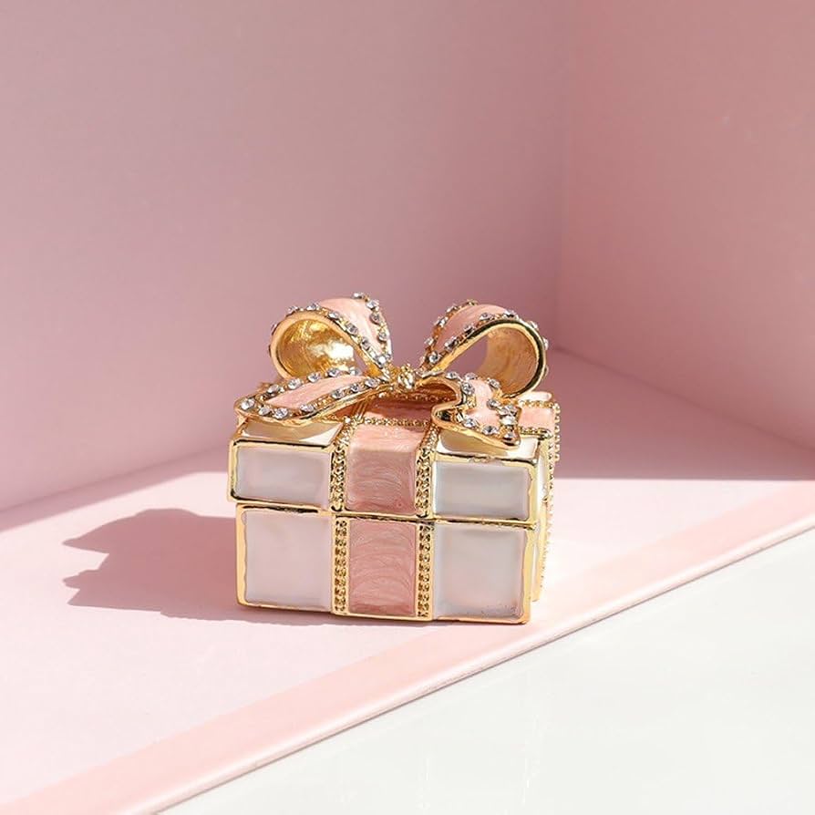 Pink & Gold Gift Shaped Trinket Box