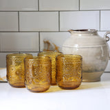 Yellow Amber Embossed Drinking Glasses