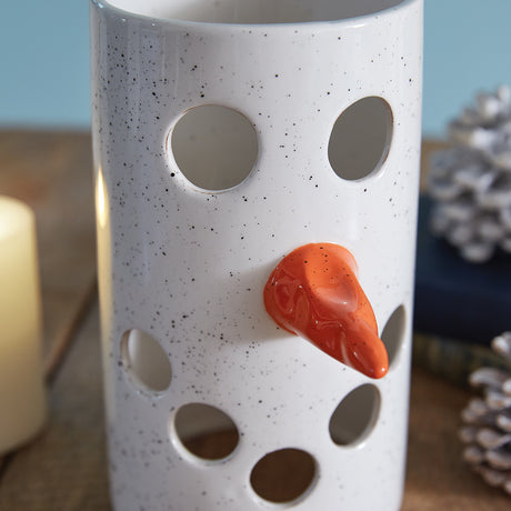 Ceramic Snowman Luminary with Cutout Face