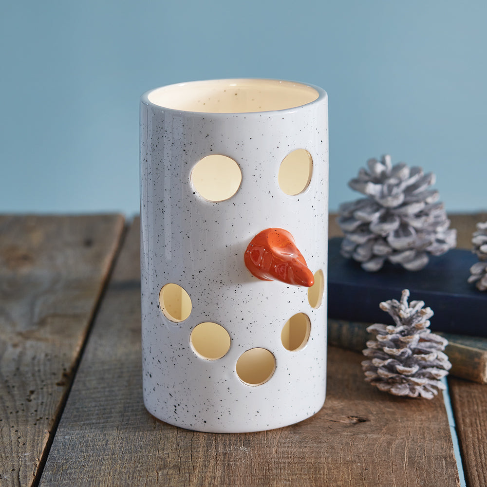 Ceramic Snowman Luminary with Cutout Face
