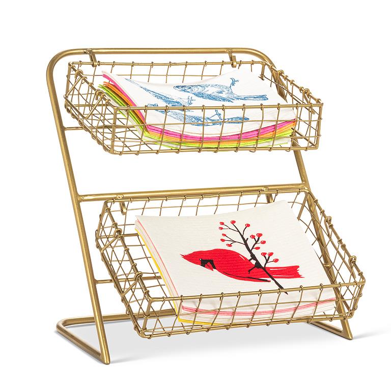 Gold Two-Tier Wire Storage Stand