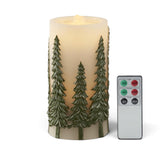 Green Embossed Tree LED Water Candle with Timer & Remote