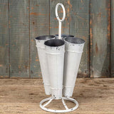 Distressed White Metal Long Stem Floral Caddy