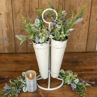 Distressed White Metal Long Stem Floral Caddy