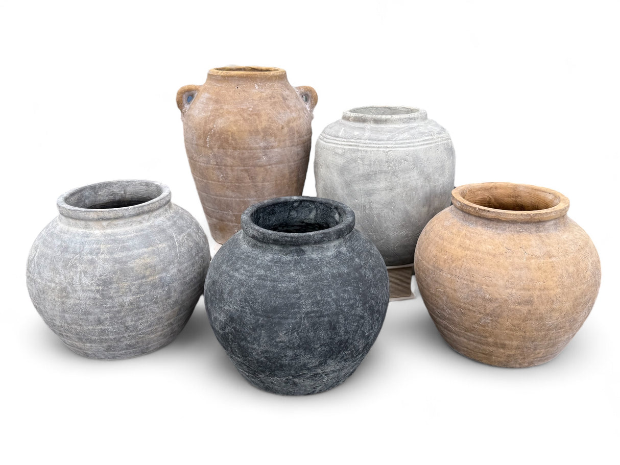 Distressed Clay Terracotta Urn with Side Handles