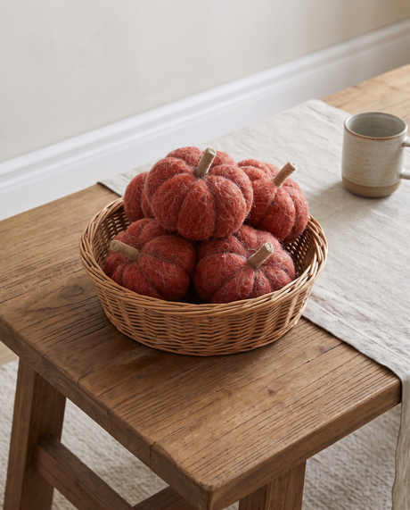 Orange Felt Pumpkin with Jute Stem
