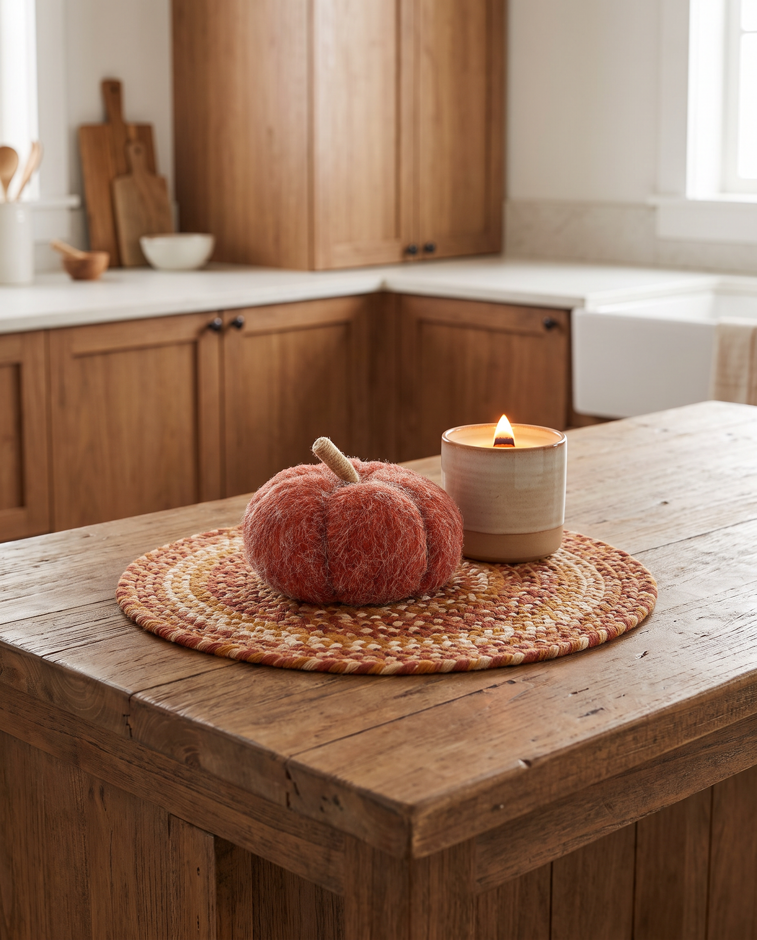 Orange Felt Pumpkin with Jute Stem
