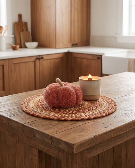 Orange Felt Pumpkin with Jute Stem
