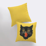 Retro Screaming Black Cat Halloween Throw Pillow