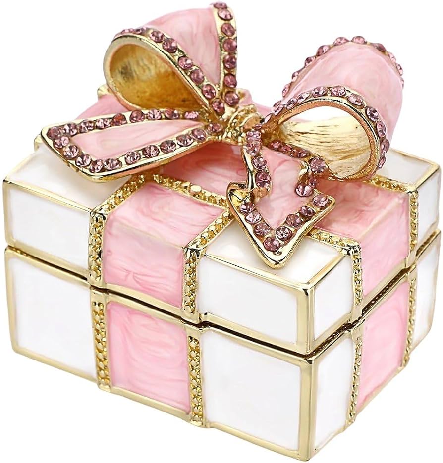 Pink & Gold Gift Shaped Trinket Box
