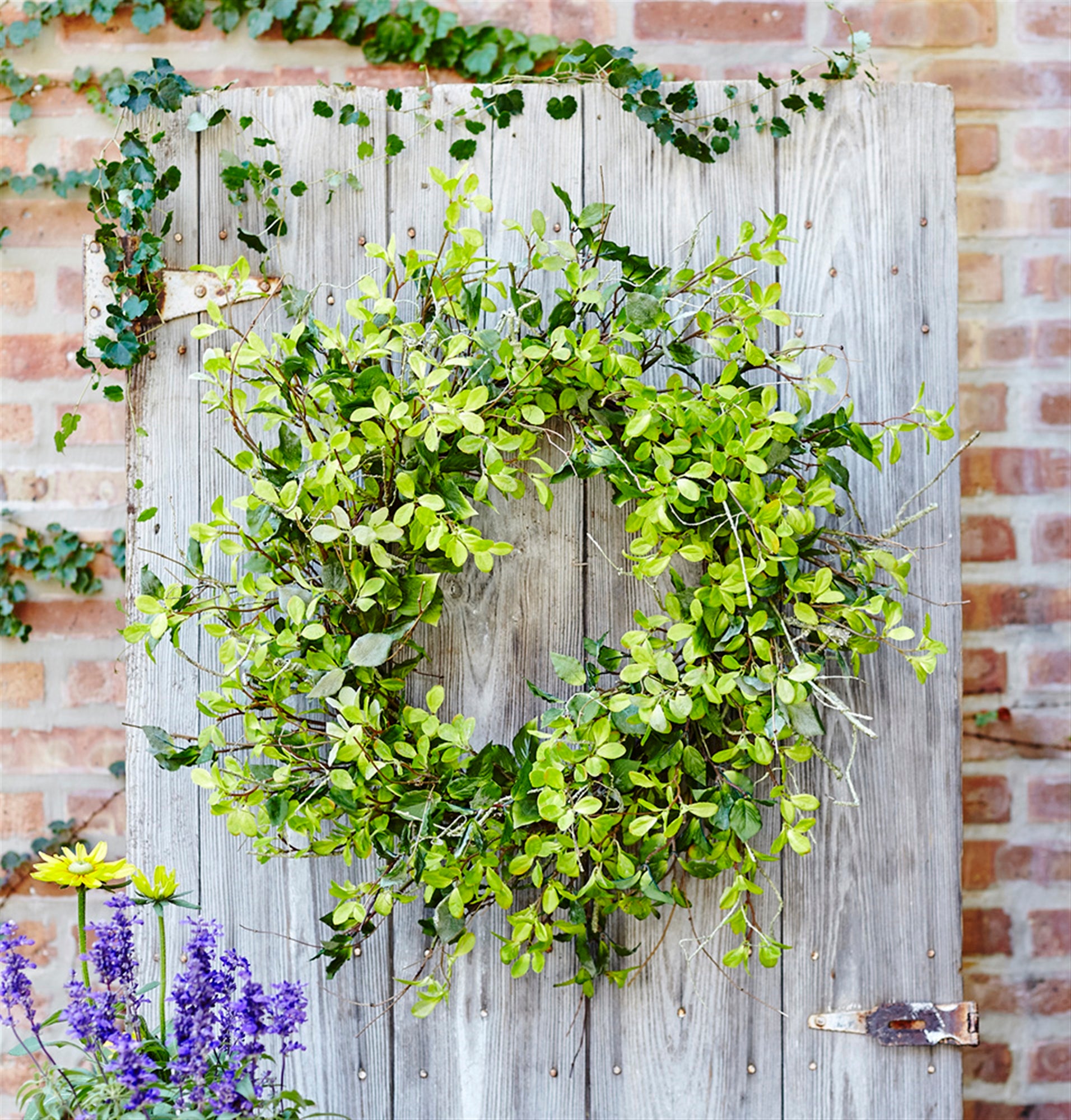 Oversized Mixed Green Foliage Twig Door Wreath - Thumbnail 2