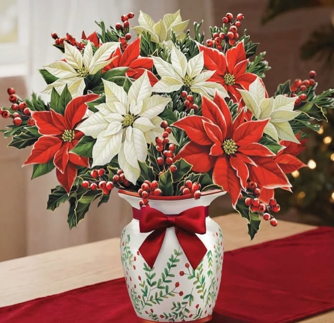Festive Poinsettia Bouquet Pop-Up Card | FreshCut Paper