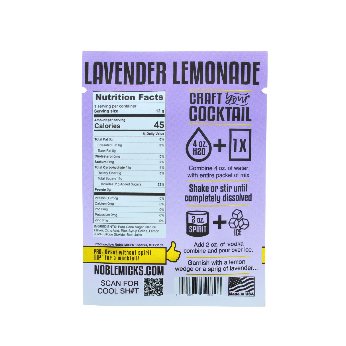 Lavender Lemonade Single-Serve Craft Cocktail Mix | Noble Mick's