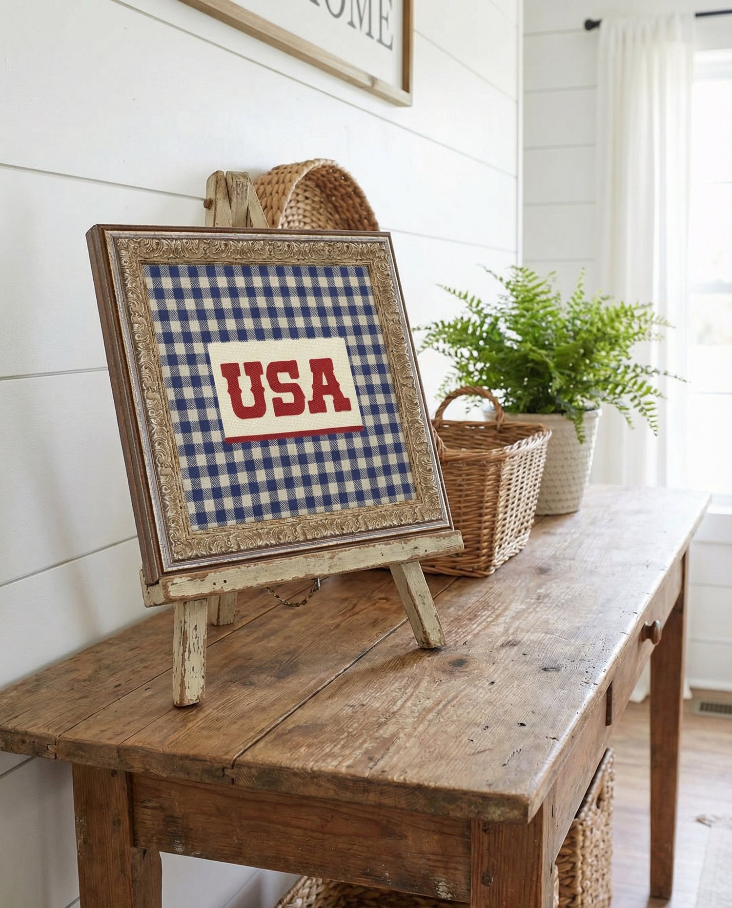 Framed Gingham USA Wall Art
