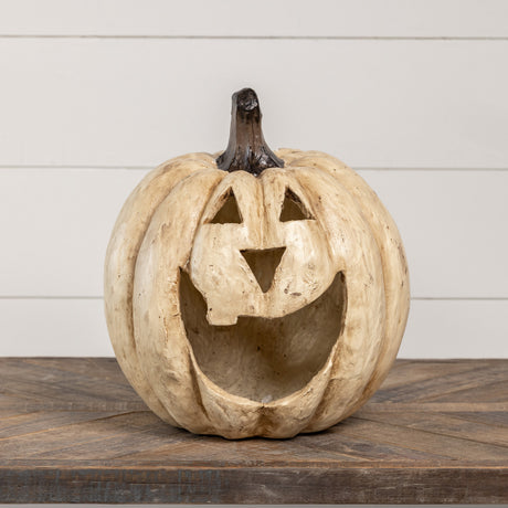 White Big Mouth Jack O'Lantern Resin Mache Pumpkins