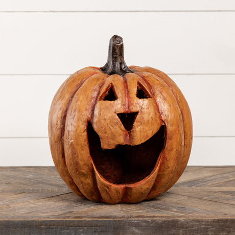 Orange Big Mouth Jack O'Lantern Resin Mache Pumpkins | 3 Sizes