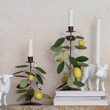 Vintage-Inspired Metal Toleware Taper Candle Holder with Lemons & Leaves