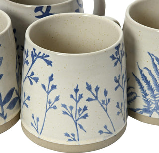 Botanical Hand-Stamped Stoneware Mugs