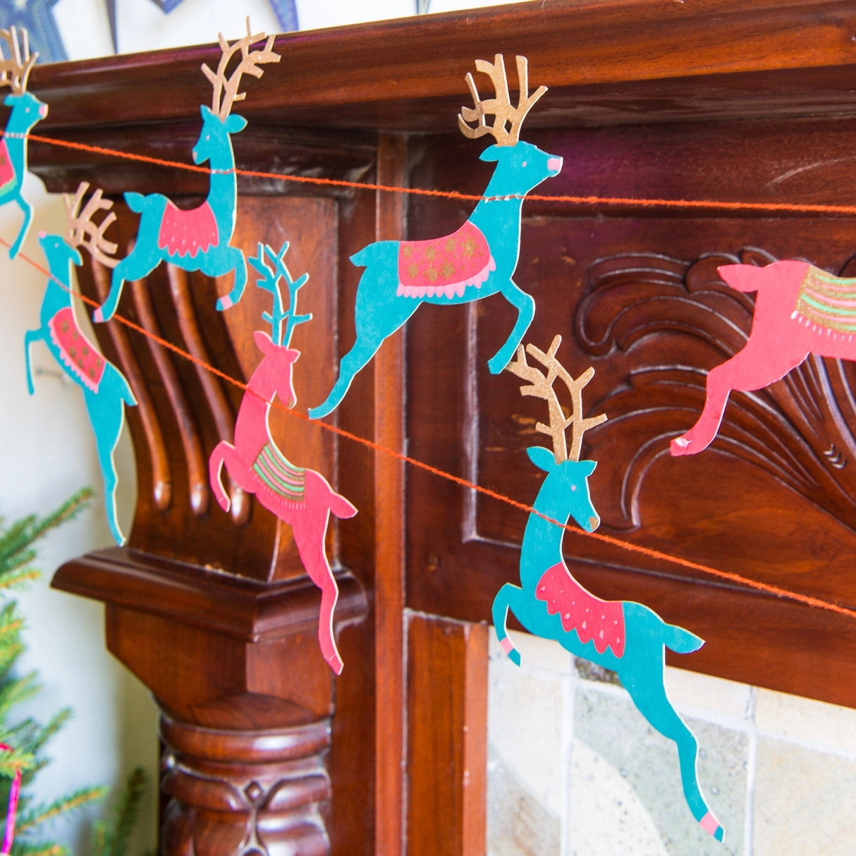 Bright Reindeer Sewn Paper Garland | East End Press