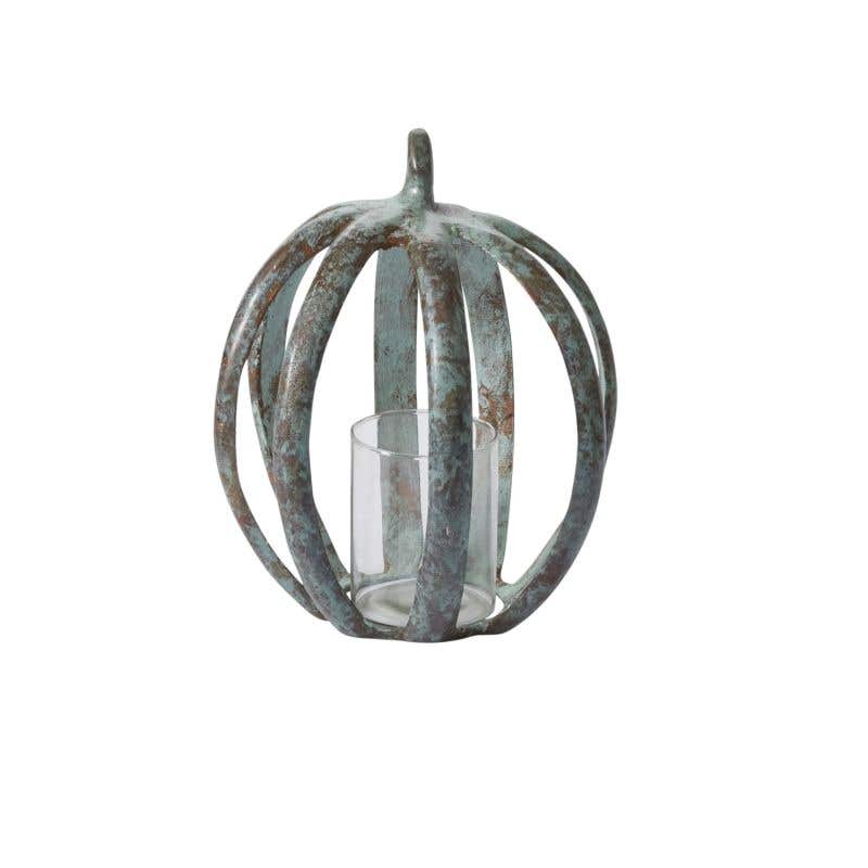 Green Copper Finish Metal Pumpkin Tealight Lanterns - Thumbnail 4