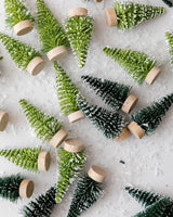 Flocked Mini Green Bottle Brush Trees (Set of 24)