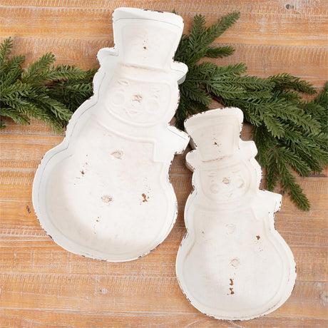 Distressed Metal Embossed Snowman Trays | 2 Sizes