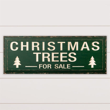 Green Carved Wood Christmas Trees for Sale Sign