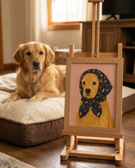 Framed Dog with Floral Scarf Wall Art