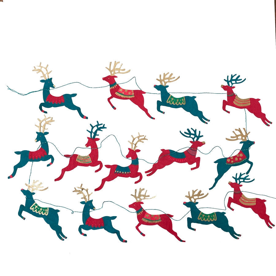 Bright Reindeer Sewn Paper Garland | East End Press