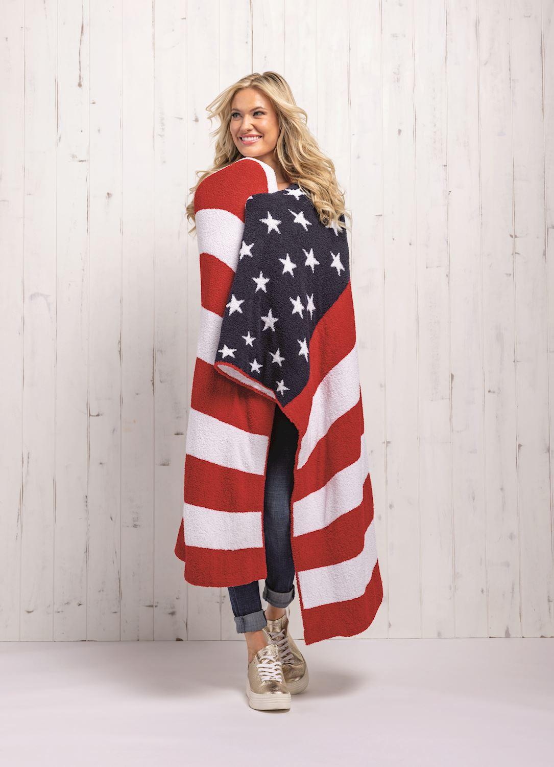 Americana Chenille Knit American Flag Throw Blanket
