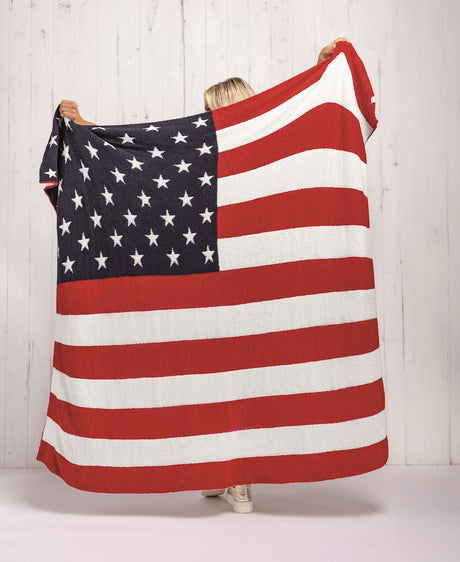 Americana Chenille Knit American Flag Throw Blanket