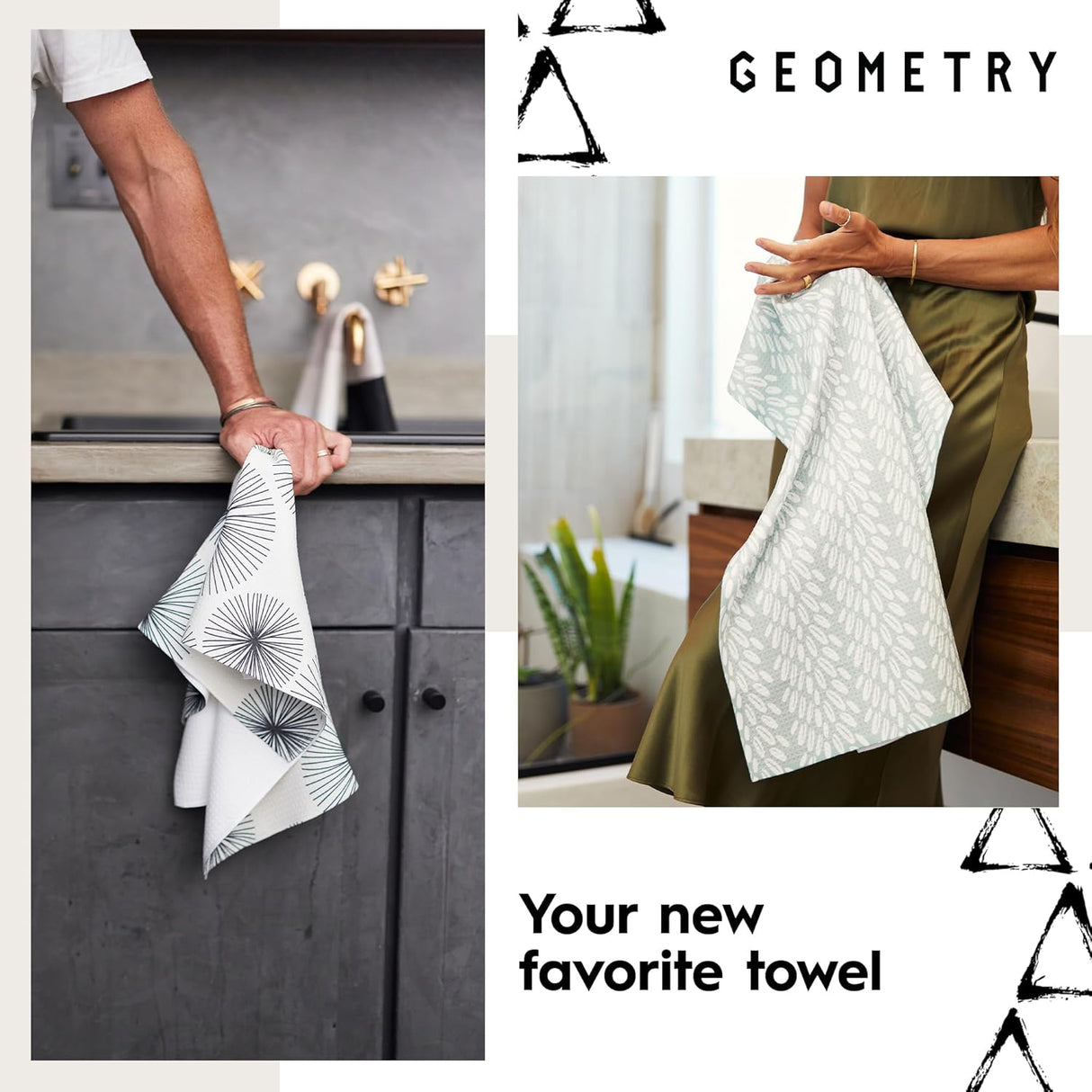 Caring Black & White Floral Geometry Tea Towel