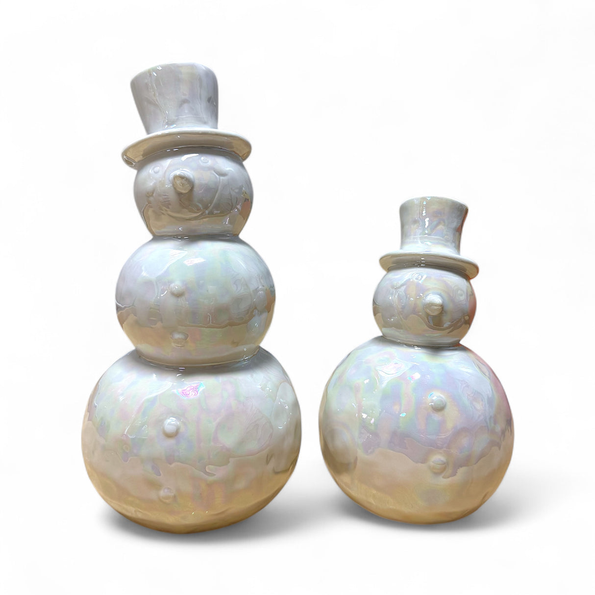 Pearlescent Glossy Ceramic Snowman Figurine | 2 Sizes