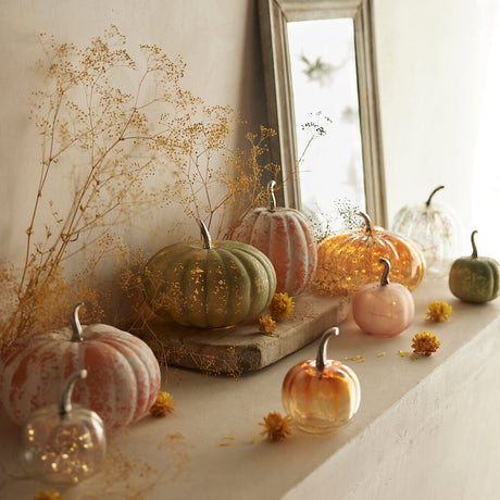 Amber Iridescent Glass Pumpkin with Brass Stem
