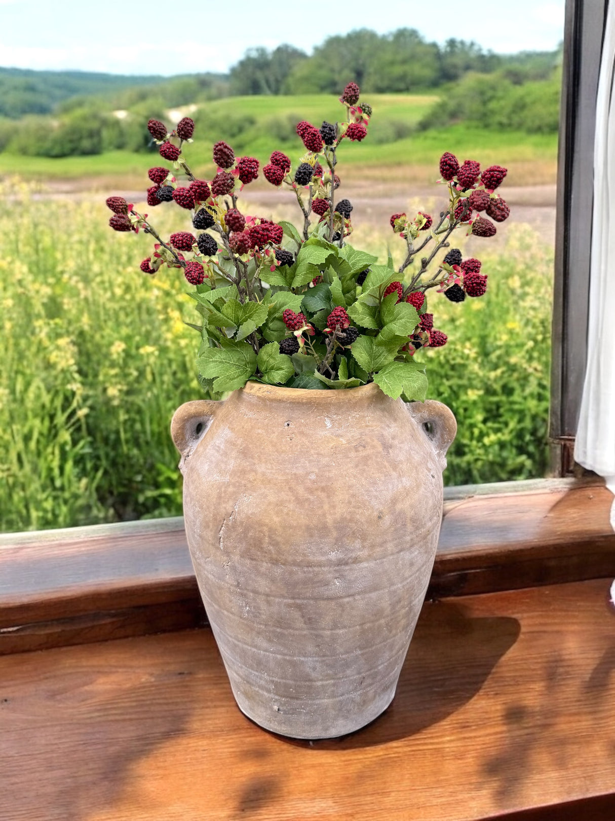Distressed Clay Terracotta Urn with Side Handles