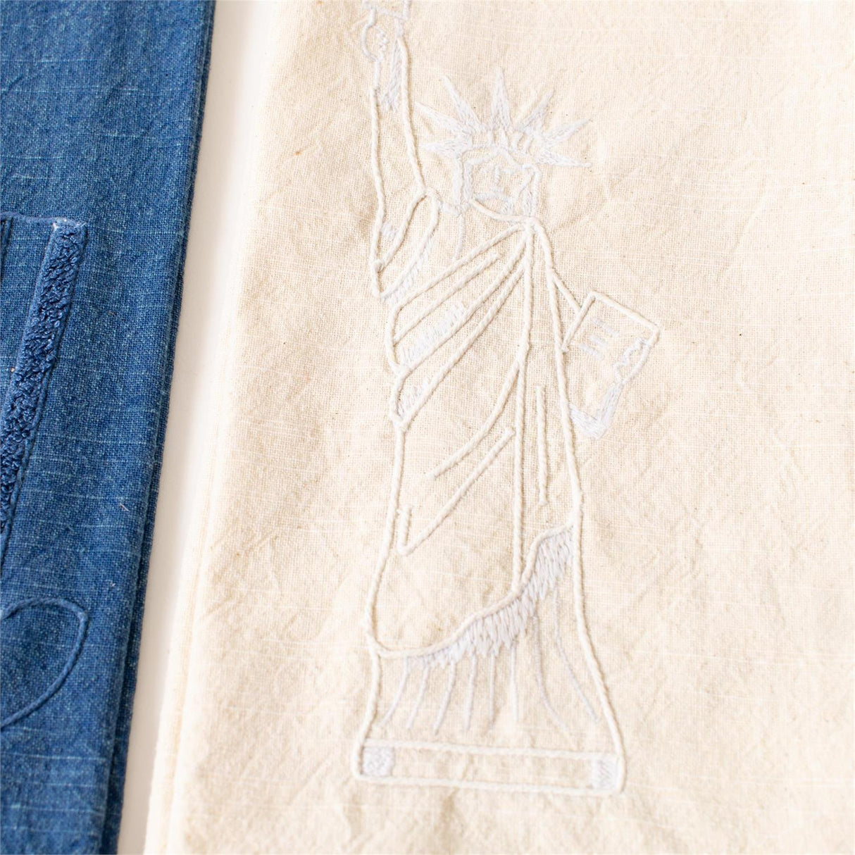 Patriotic Embroidered Stonewashed Tea Towels Set