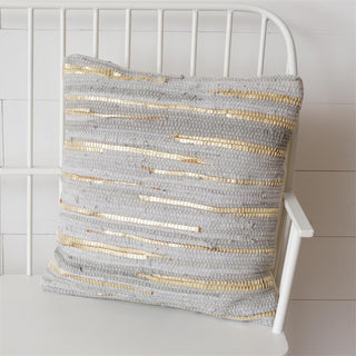 Light Grey & Gold Chindi Pillow