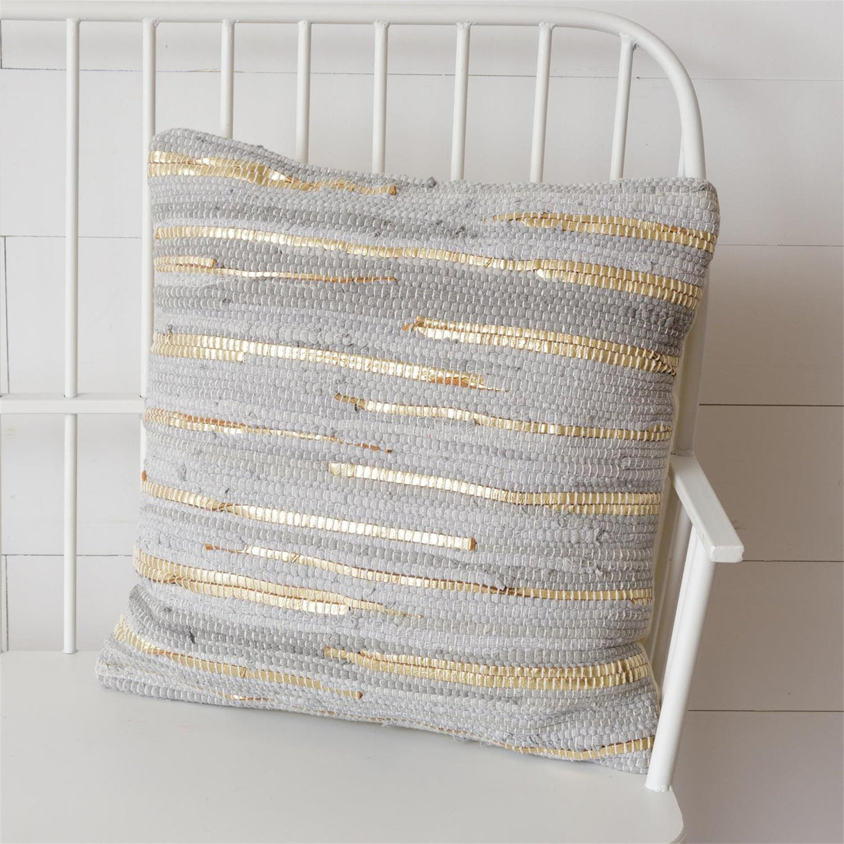 Light Grey & Gold Chindi Pillow