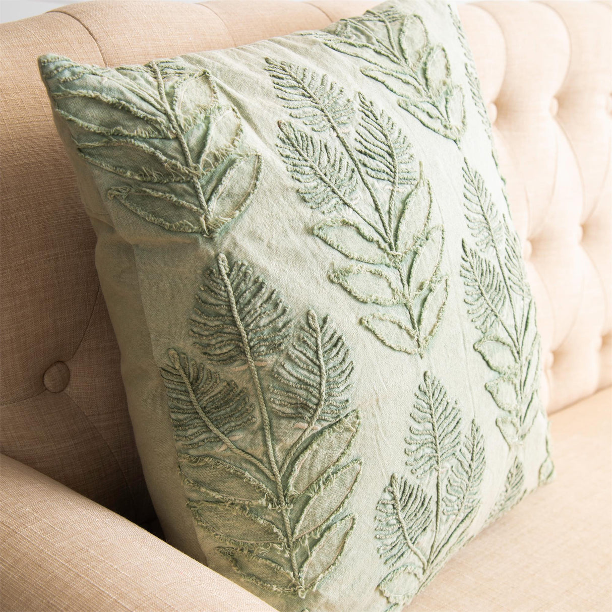 Stonewashed Sage Green Spring Leaves Pillow