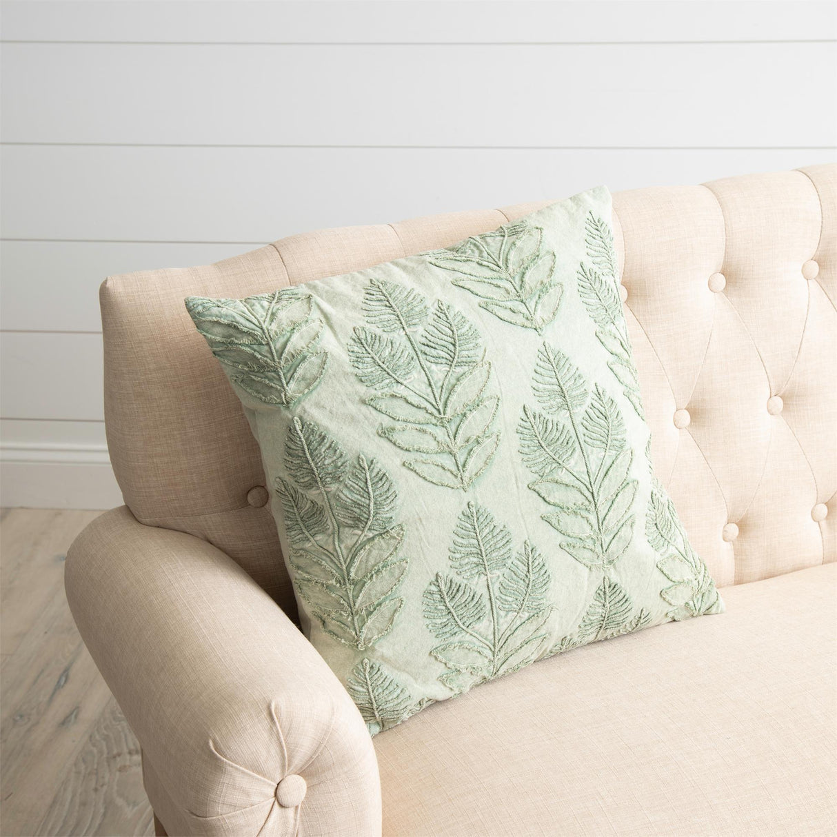 Stonewashed Sage Green Spring Leaves Pillow