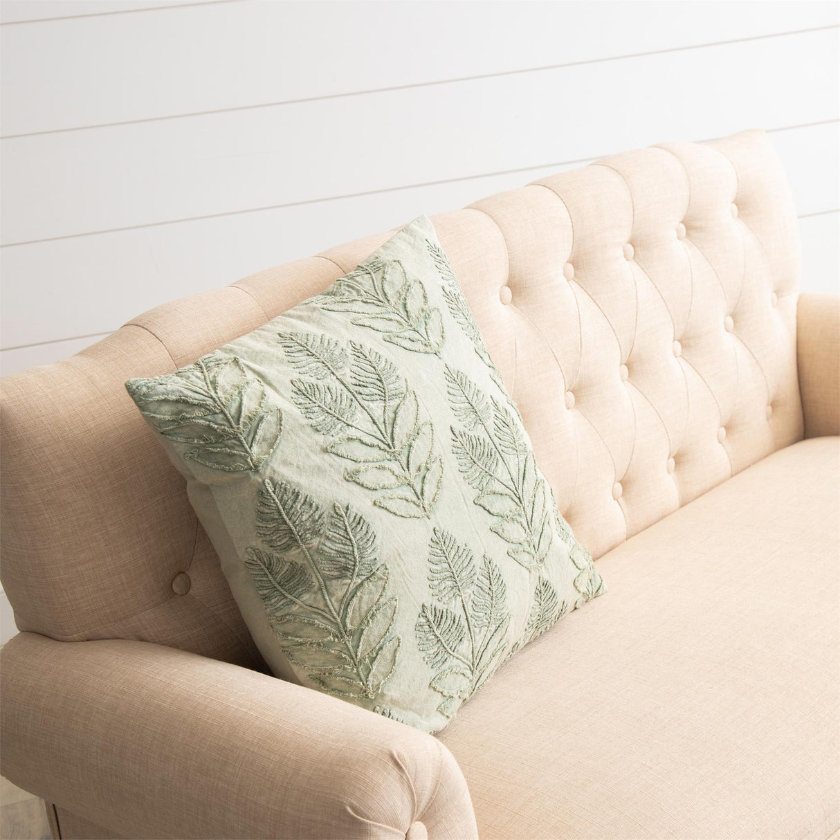 Stonewashed Sage Green Spring Leaves Pillow