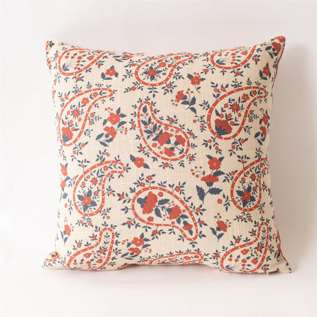 Red & Blue Paisley Floral Pillow