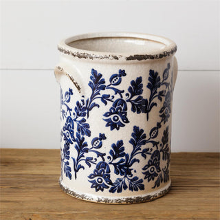 Ceramic Blue Floral Pottery Crock and Bowl