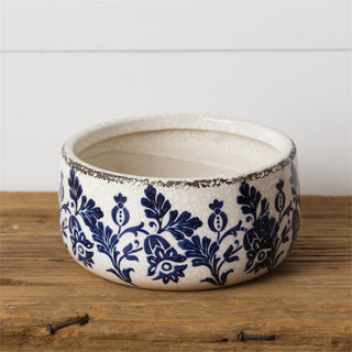 Ceramic Blue Floral Pottery Crock and Bowl