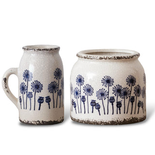 Ceramic Dandelion Blue Crocks