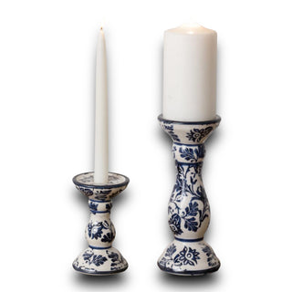 ceramic blue floral chinoiserie candle holders