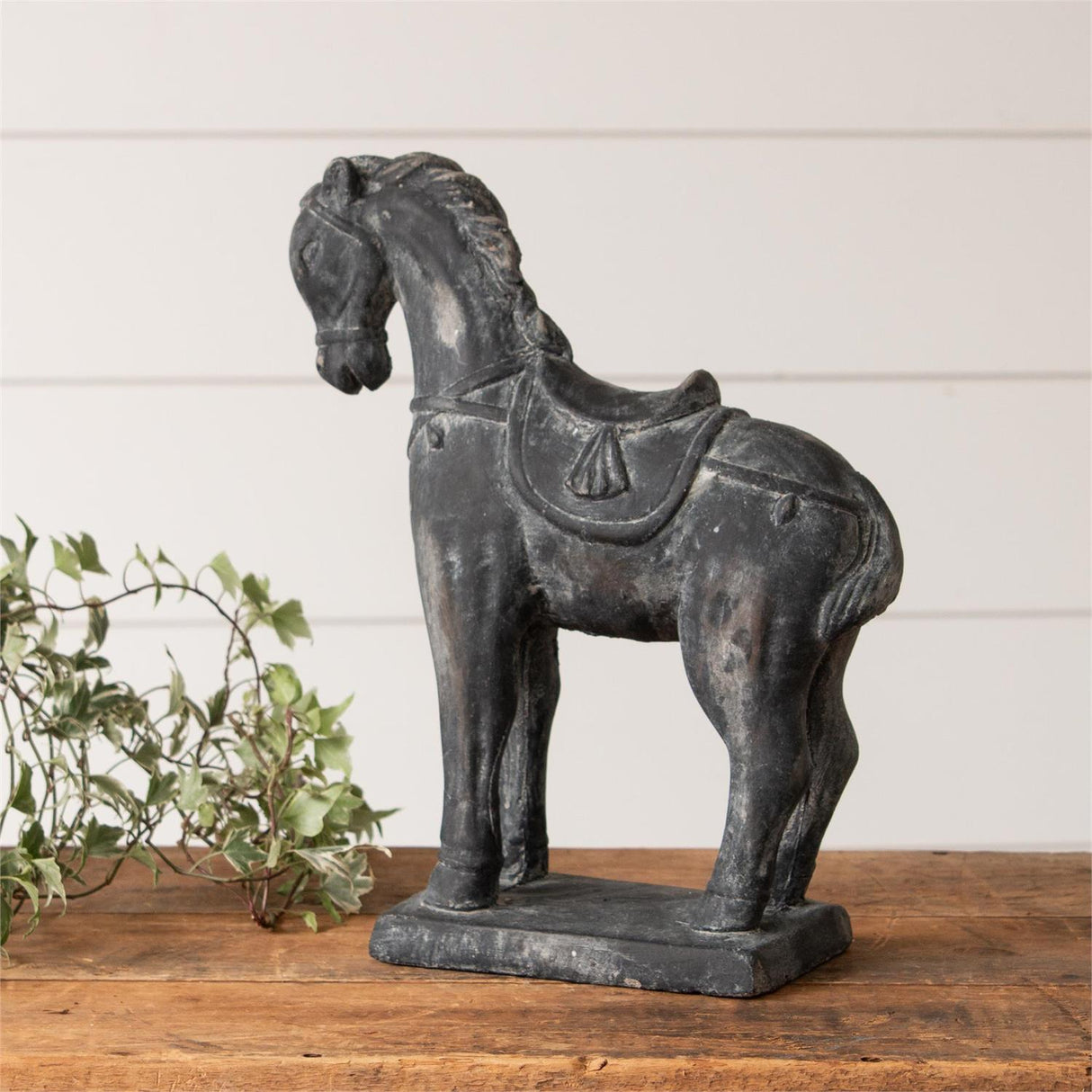 Black Distressed Cement Concrete Horse